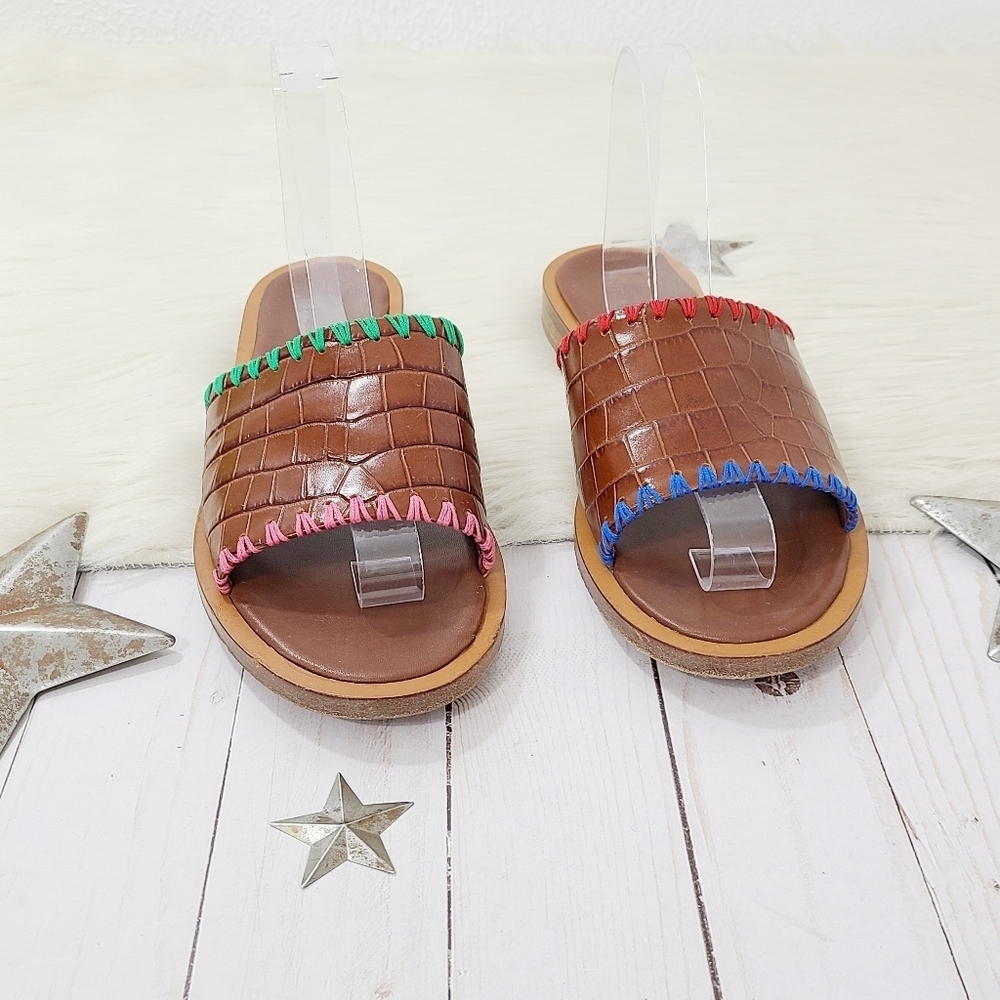 Staud Genie Sandals Mismatched Brown Croc Leather Slides Color women's size 40 - Picture 3 of 7
